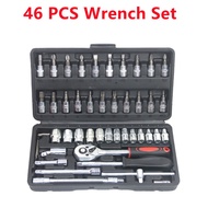 46PCS Chrome Vanadium Bolt Socket 46PC Wrench Screwdriver Bit Set Repairing Kit Tool Repair Ratchet 