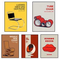 Eames lounge chair, Barcelona chair Poster Prints, Modern Wall Art,Bedroom,Dining Room,Bar,Cafe,Home