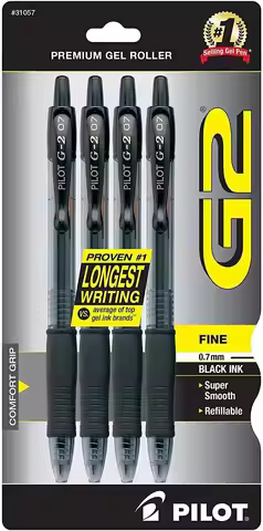 Premium Gel Roller Pens, 0.7mm Fine Point, Smooth Writing Black Ink, Pack of 4