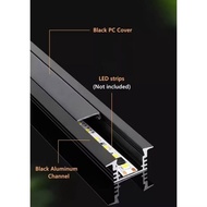 LED Aluminium Black Color  U Channel Profile With  Edge Casing Black / Housing Cover Black 3meter (1