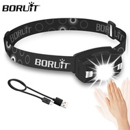 BORUiT G7 LED Motion Sensor Mini Headlamp Type-C Rechargeable Headlight Red Warning Light Head Torch