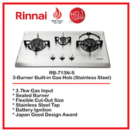 RINNAI STAINLESS STEEL 3 BURNER GAS HOB RB-713N-S