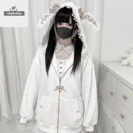 K0Y9VB4G Long Sleeve Strapped Rabbit Ear Hoodie Lolita JK Thick Warm Rabbit Ear Hoodie Loose Kawaii 