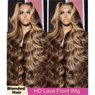 34 Inch 200% Density Body Wave Lace Front Wigs Blended Hair Is Made From Human Hair Mixed With Synth