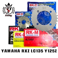 ORIGINAL RKM SPROCKET SET WITH RK CHAIN 428 LC135 RXZ Y125Z Y110 Y100 SRL RANTAI 428 RK RKM LC