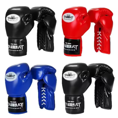 Lace-Up Boxing Gloves Premium PU Thickened Lining Muay Thai Boxing Fitness Training Gloves Boxing Tr
