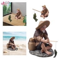 Abbraccia Fisherman Figurines Mini Fisherman Statue Sculpture for Tank Yard Garden Shelf Bonsai