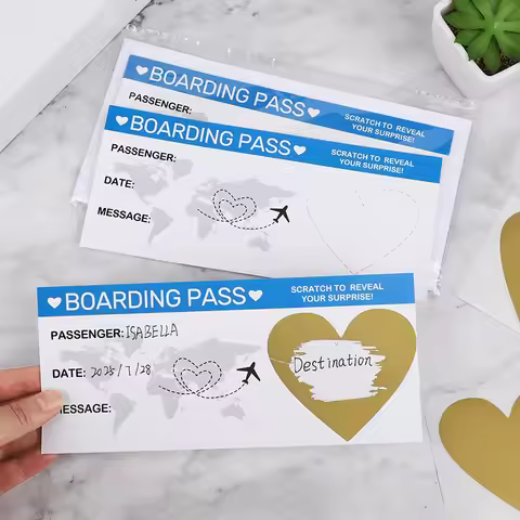 5Sheets Boarding Pass Scratch Off Game Card with Envelope DIY Surprise Gift for Wedding Birthday Par