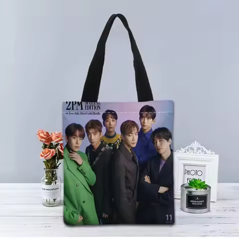 2PM KPOP Handbag Shopping Bag Reusable Eco Large Unisex Canvas Fabric Shoulder Bags Tote Grocery Clo