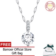 BAMOER 925เงินสเตอร์ลิงที่เรียบง่ายล้างเพทายจี้สร้อยคอสำหรับผู้หญิงแต่งงานหมั้นครบรอบเครื่องประดับ F