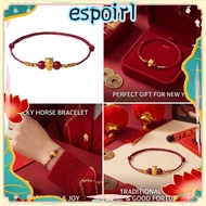 ESPOIR Lucky Horse Bracelet, Gold Color Horse Good Luck Charm Beaded Bracelet,  Auspicious Meaning A