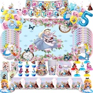 Alice in Wonderland Party Supplies Tablecloth Cup Plates Napkins Tableware For Kids Baby Shower Birt
