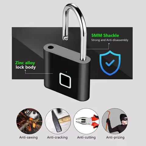 Fingerprint Lock Keyless USB Charging Smart Padlock Waterproof Door Lock 0.2sec Unlock Portable Anti