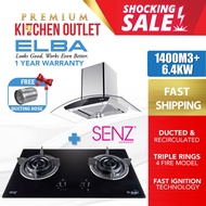 Elba 1400m3/h Cooker Hood EH-J9088 + 2 Burner Gas Hob SZ-GS388 | RGH-ENYA2B-SS | RGH-VISTA2B-BL