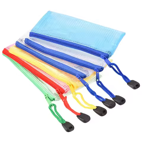 6Pcs A5/A6/B6/B8 Mesh Zipper Pouch Document Bag Waterproof Zip File Folders School Office Supplies P