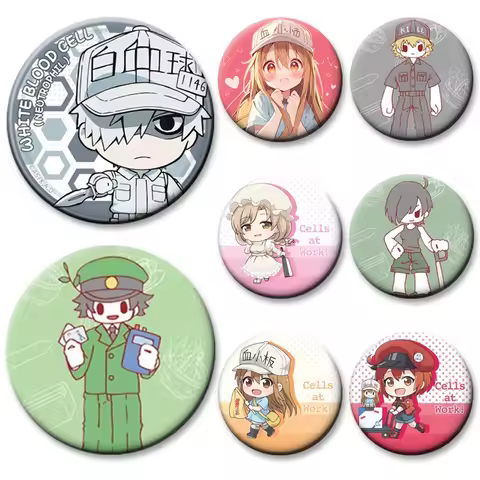 Anime Cells At Work! Pins Leukocyte Seqkeqkyuu Platelet Cartoon Badge for Clothes Bag Decor Round B