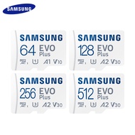 SAMSUNG EVO Plus Micro SD พร้อมอะแดปเตอร์128GB 256GB 512GB TF Card A2 U3 V30หน่วยความจำการ์ด64GB A1 U1 V10แฟลชสำหรับโทรศัพท์