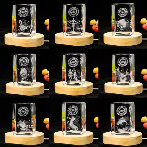 80mm Laser Engraving 3D Zodiac Signs Sagittarius Virgo Prism Glass Crystal Ornament Paperweight Craf