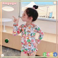 Angugu 2023 Summer New Baby Cute Long Sleeve Sunscreen Swimsuit Girls Fashion Print Swimsuit Korean 