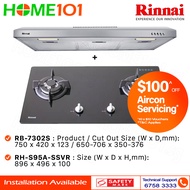 Rinnai Slimline Hood 90cm RH-S95A-SSVR &amp; Built-In Hob RB-7302S-GBS - LPG / PUB