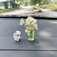 NANASALONNN 2Pcs Bunny & Daisy Car Dashboard Ornament Mini Flower Vase Decoration Healing Interior A