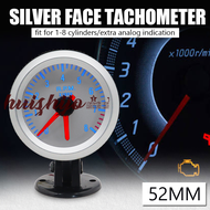 [Huiz] Tachymètre Analogique Universel อุปกรณ์รถยนต์,Jauge De Compteur De Tr/min,Lumière LED,Face Argentée,1 À 8 Cylindres,นัวร์,0 À 8000 Tr/min,2 ", 52มม.