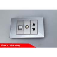 2-Prong Socket + Cable TV + Tempered Glass In-Wall Network Nut TENKO TK-C18-076 Gray