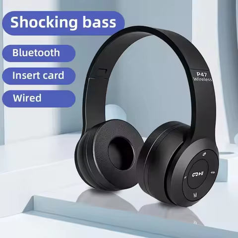 P47 Wireless Headphones Bluetooth 5.0 Earphones Foldable HIFI Stereo Bass for Music Gaming Kid Girl 
