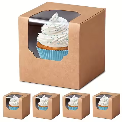 20pcs Paper Baking Box with Window, Cupcake Packaging Box, Portable Muffin Box, Egg Tart Packaging B