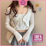 Áo cardigan croptop tay dài nữ OZENKA , áo khoác crt ôm body len gân 100% cotton thân 2 lớp màu đen trắng bánh bèo