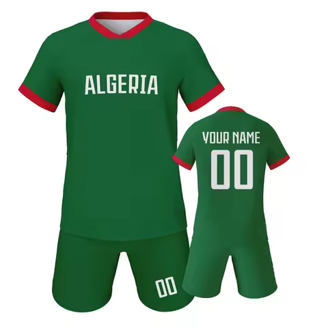 Custom Kids Algeria Soccer Set Personalized Printed Name Number Football Jersey Shorts Kit Boy Girls