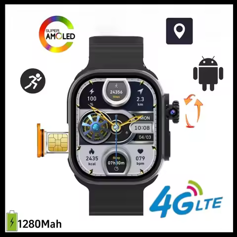 Android Smartwatch S9 Ultra 4G Network SIM Card 2.2 inch Amoled 180° Rotary Camera GPS WIFI Global C