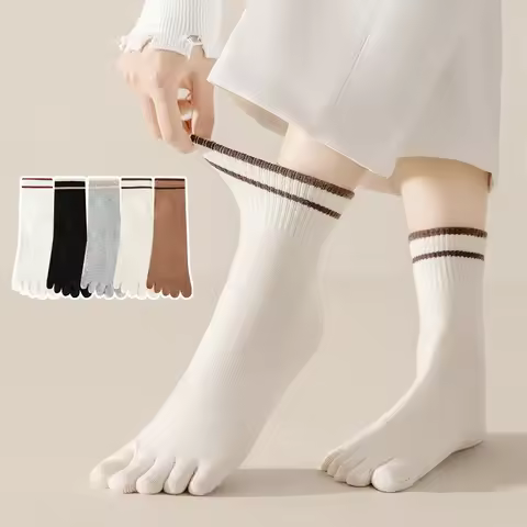 1/3/5 Pairs Women's Thin Cotton Crew Toe Socks Breathable Sweat-absorbent Five Finger Socks For All 