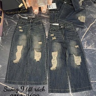 Quần bò jean nữ dáng dài 90cm ống suông rách 3101 Pants Ong Women