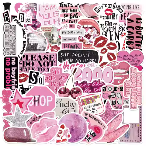 50Pcs Pink Y2K Cartoon Graffiti Stickers - Waterproof DIY Decor for Guitars, Notebooks & Luggage（ An