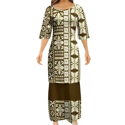 Samoa Fiji Hawaiian Islands Custom Women'S Dress Polynesian Puletasi Party Casual Loose 2-Piece Dres