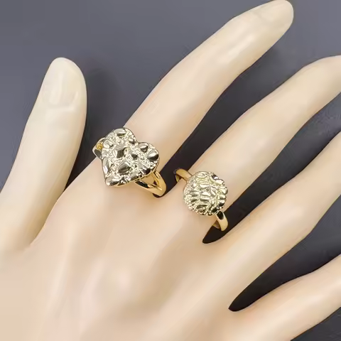 14k Gold Plated Coin round Ring And Nugget Heart Ring Set for Women Hip Hop Punk Style Rock Roll Coo