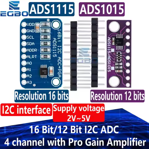 1PCS~10PCS EGBO 12 Bit/16 Bit I2C ADS1115 ADS1015 Module ADC 4 channel with Pro Gain Amplifier for A