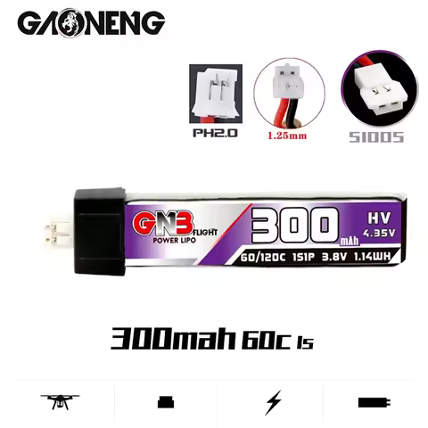 10PCS GNB 1S 300mAh 3.8V 60C HV Lipo Battery PH2.0/1.25/GNB27/51005 Plug for US65 UK65 Inductrix Bet