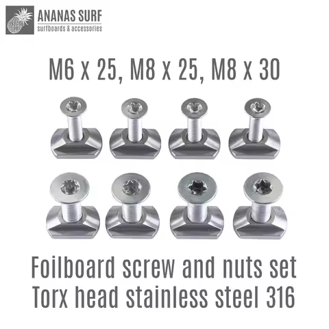 Ananas Surf M6, M8 HydroFoil Board Mount Torx Screw And T-Nut 316 Stainless Steel Set Kite Wing Wins