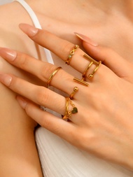 4/5 Pieces Fashion Simple Stainless Steel Gold Women's Ring Set Love Geometric Line Elements Suitabl
