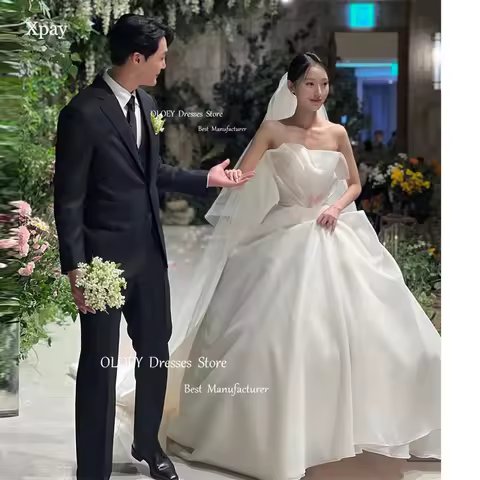 OLOEY Elegant Princess Silk Organza Korea Wedding Dresses Strapless Korea Church Bridal Gowns Corset