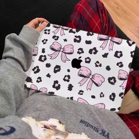 Leopard Print Bow Case for Macbook Neo 13 2026 Air 15 M4 M3 Hard Cover for Mac Book Pro 14 M1 M2 M5 