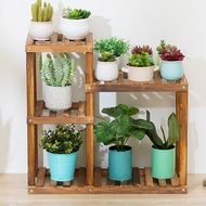 MUMAREN Multi Tier Plant Shelf Solid Wood Indoor Outdoor Flower Plant Display Stand Rack