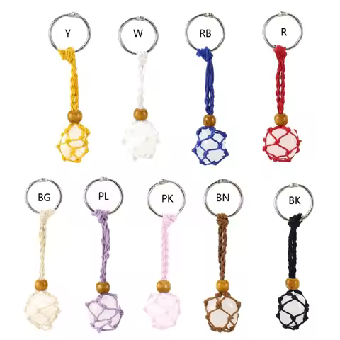 Stone Container Keychain Hand-Woven Replacement Cord Stone Holder with Keyring K3ND