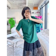 Prada/Prada 22ss Embroidered Small logo Beaded Cotton Short-Sleeved T-Shirt