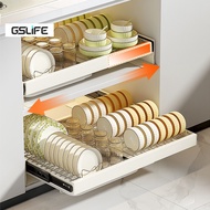 GSlife ⭐No Punching⭐Retractable Pull Out Basket Stainless Steel Cabinet Pull Out Dish Rack Plate Org