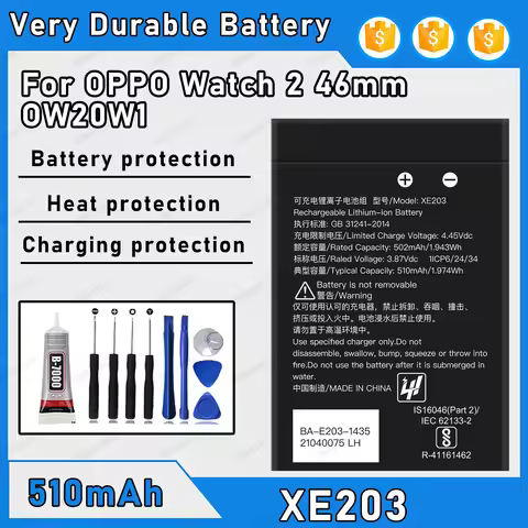 510mAh 100% New XE203 Battery For OPPO Watch 2 46mm Replacement Bateria+Free Tools