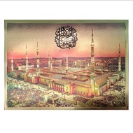 Poster Gambar Masjid al-Nabawi (Poster Warna Emas Metallic Berkilat) (Hiasan kaligrafi) (3D)