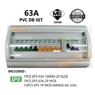 [NEW] EPS 63A 14WAY PVC DB SET C/W 10pcs 1P MCB & 1pcs 2P ELCB &1pcs 2P MCB